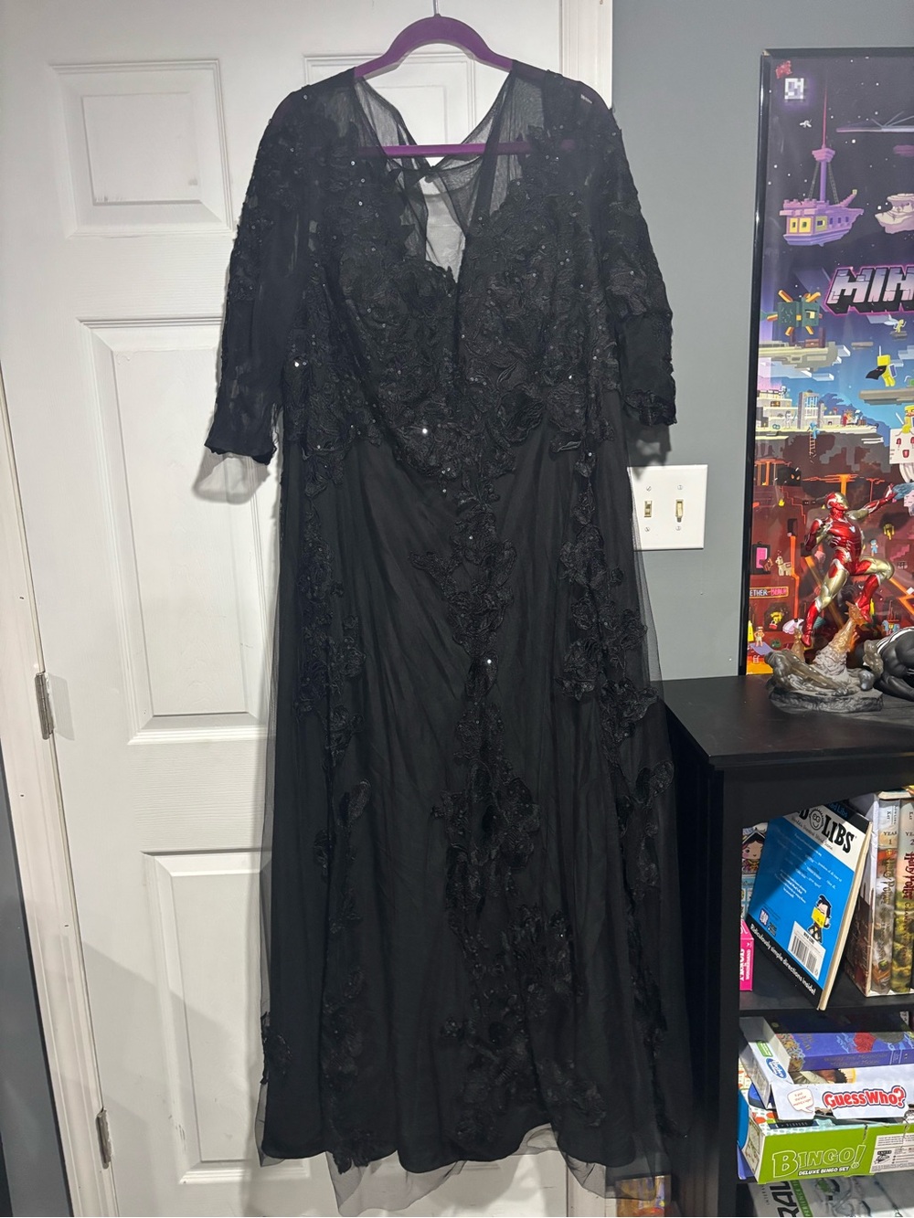 Black Beaded V-Neck Formal Wedding Dress